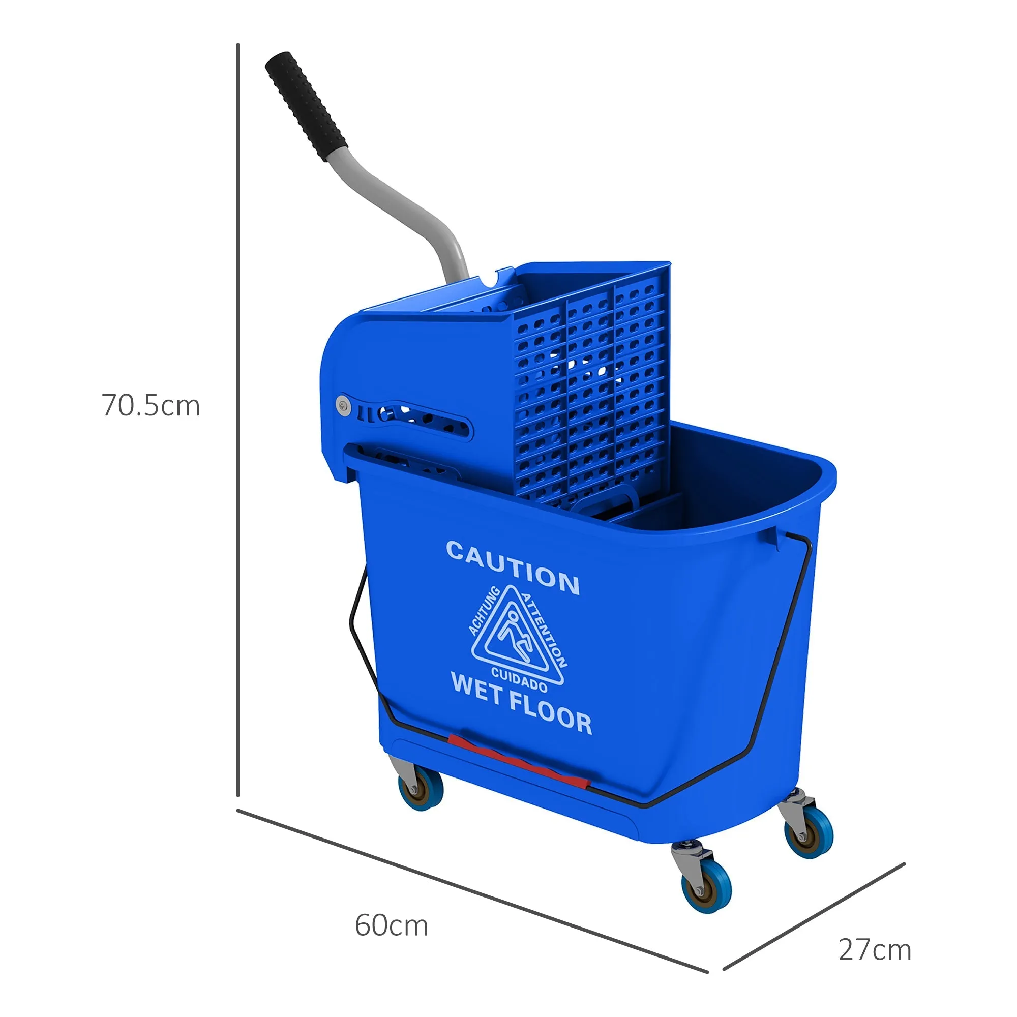 20L Mop Bucket with Wringer and Handle, Mop Bucket on Wheels for Floor Cleaning, Separate Dirty and Clean Water, Blue