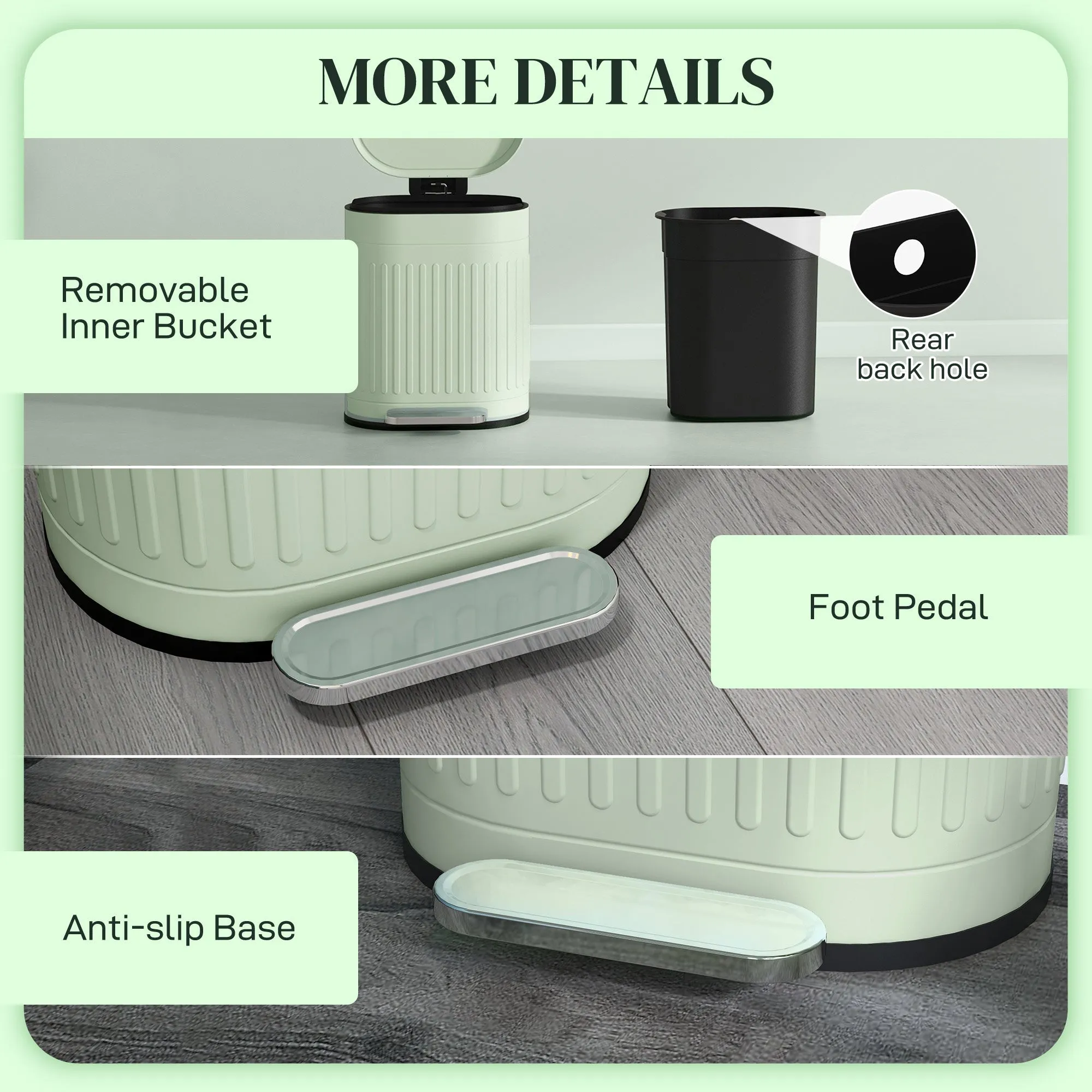 20L Pedal Bin, Metal Kitchen Bin with Soft-close Lid, Light Green