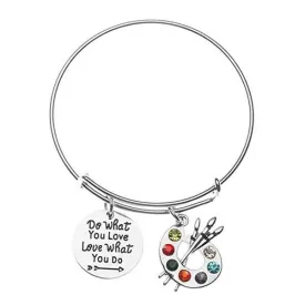 Artist Paint Palette Charm Bracelet, Do What You Love, Love What You Do Painters Jewelry Gift