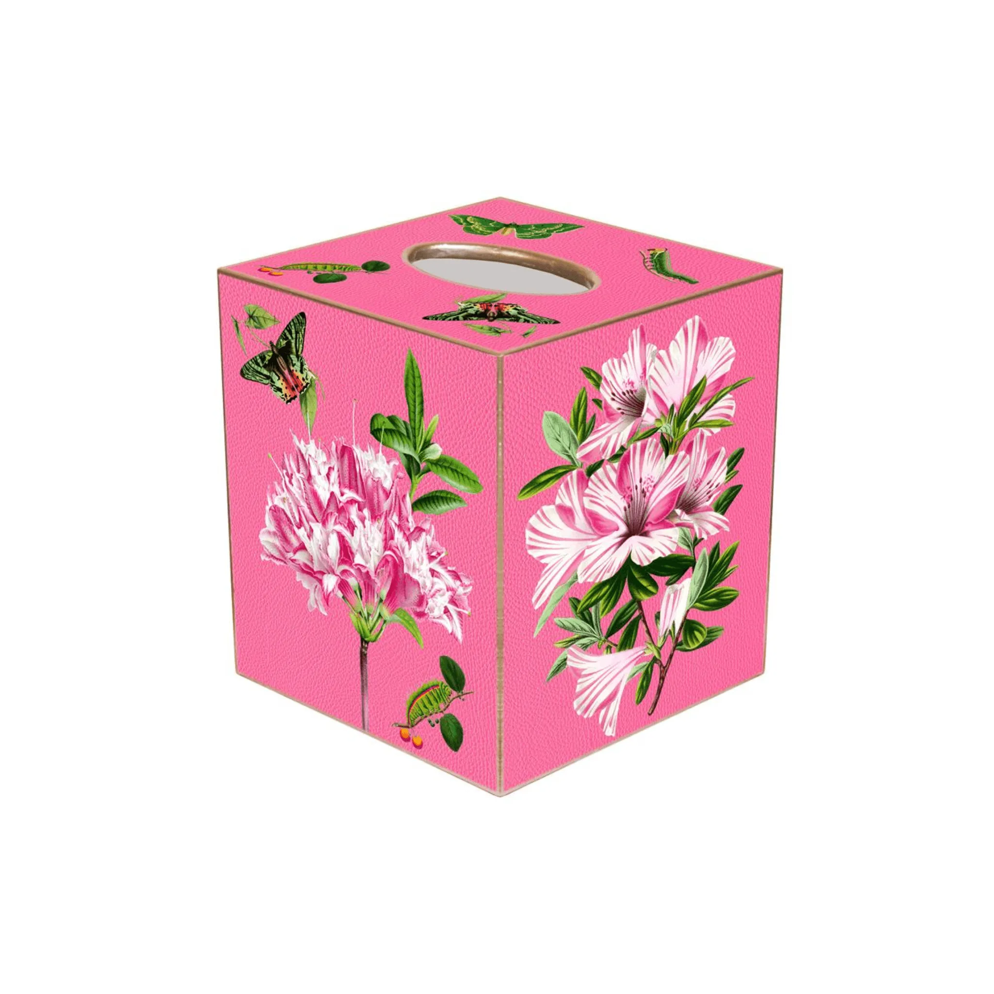 Azaleas on Pink Wastepaper Basket and Optional Tissue Box Cover