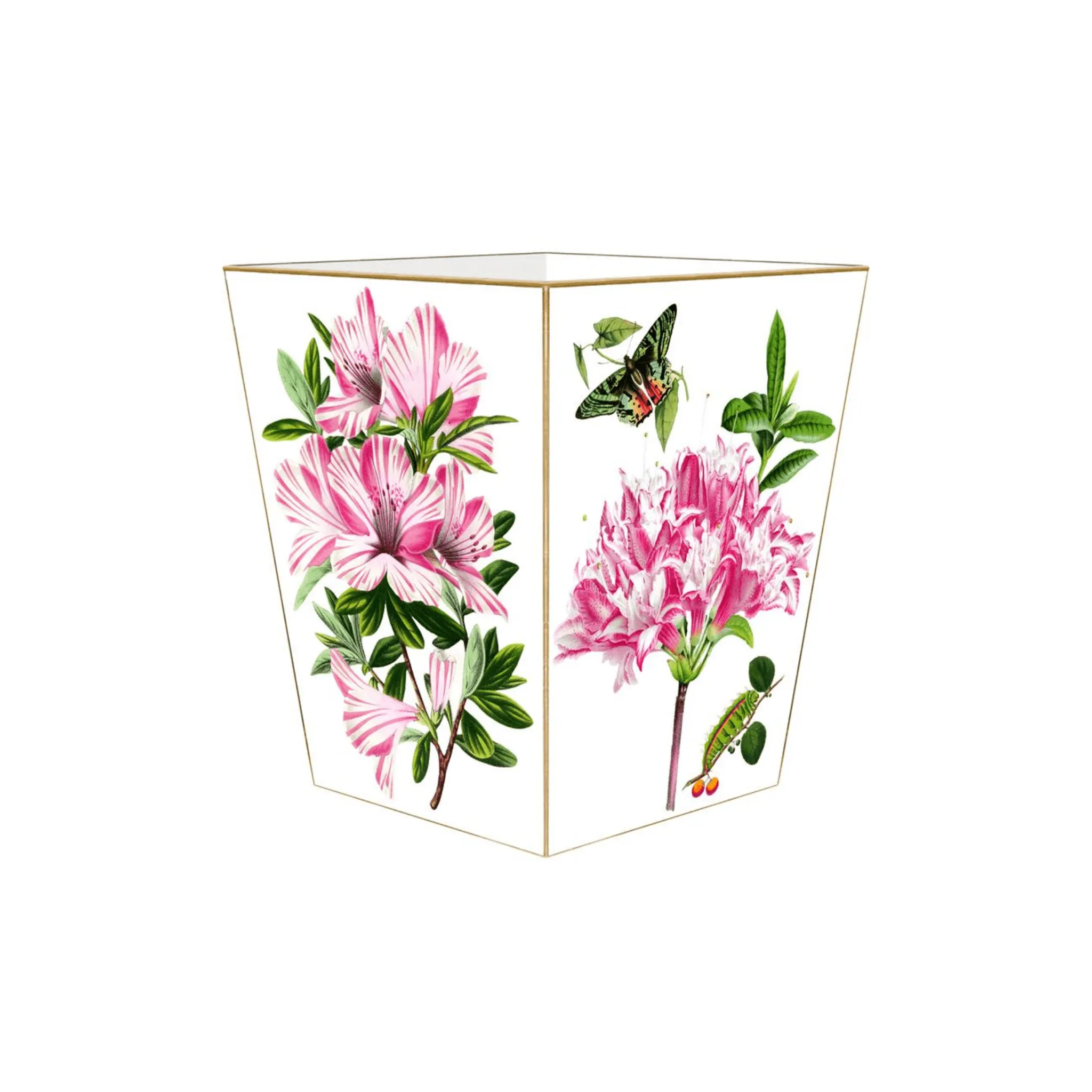 Azaleas on White Wastepaper Basket and Optional Tissue Box Cover