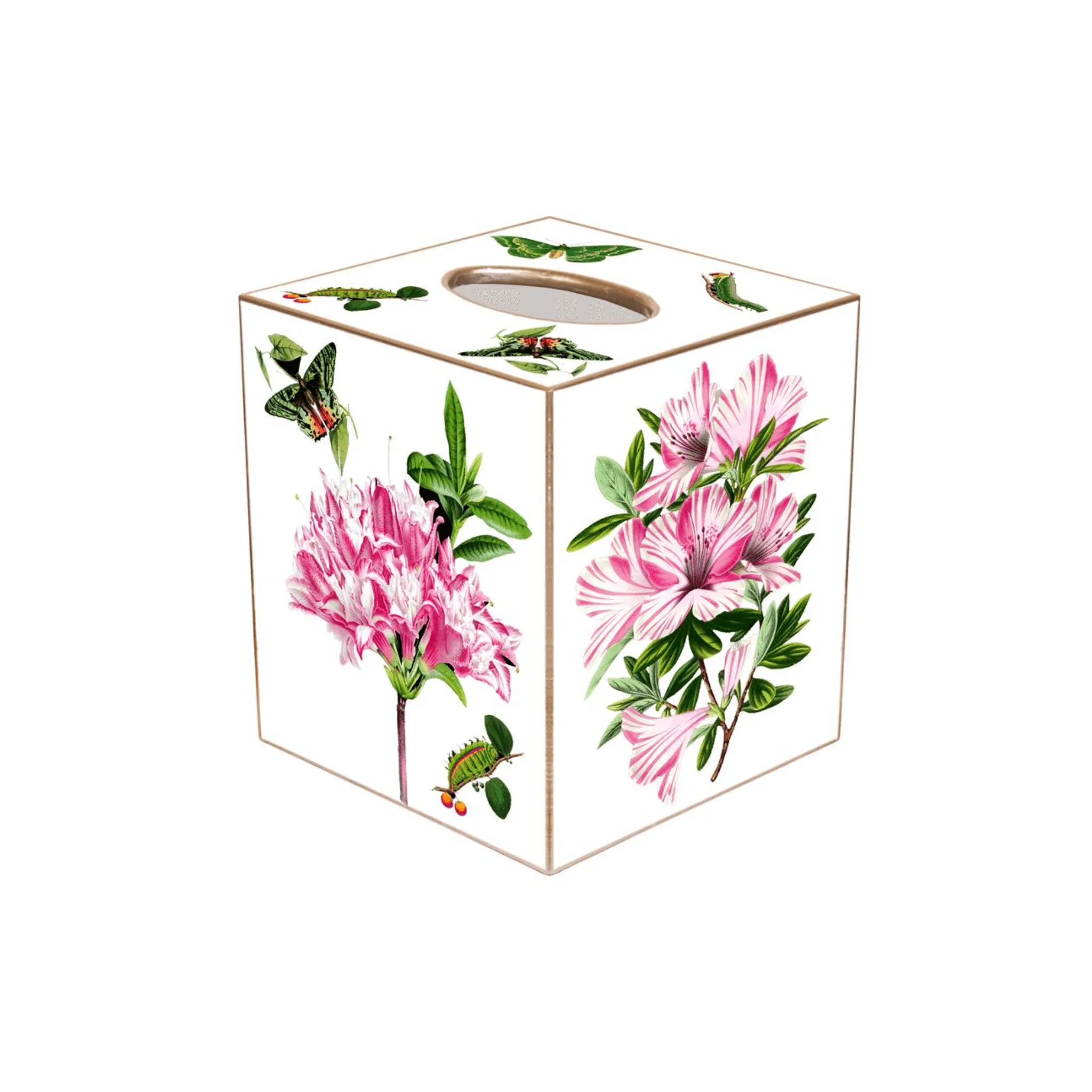 Azaleas on White Wastepaper Basket and Optional Tissue Box Cover