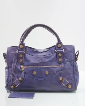 Balenciaga Purple Leather Giant City Motocross Satchel