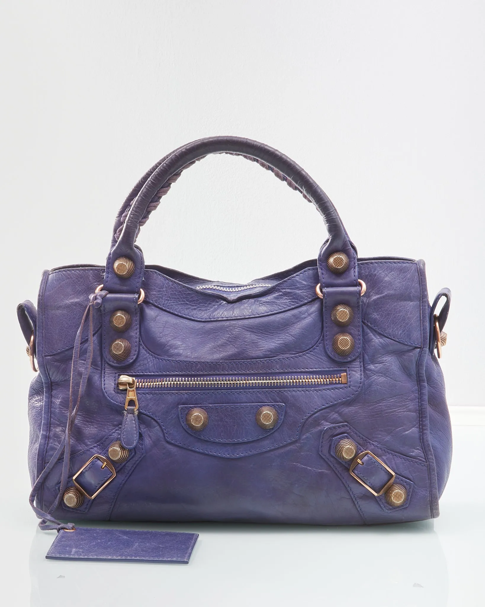 Balenciaga Purple Leather Giant City Motocross Satchel