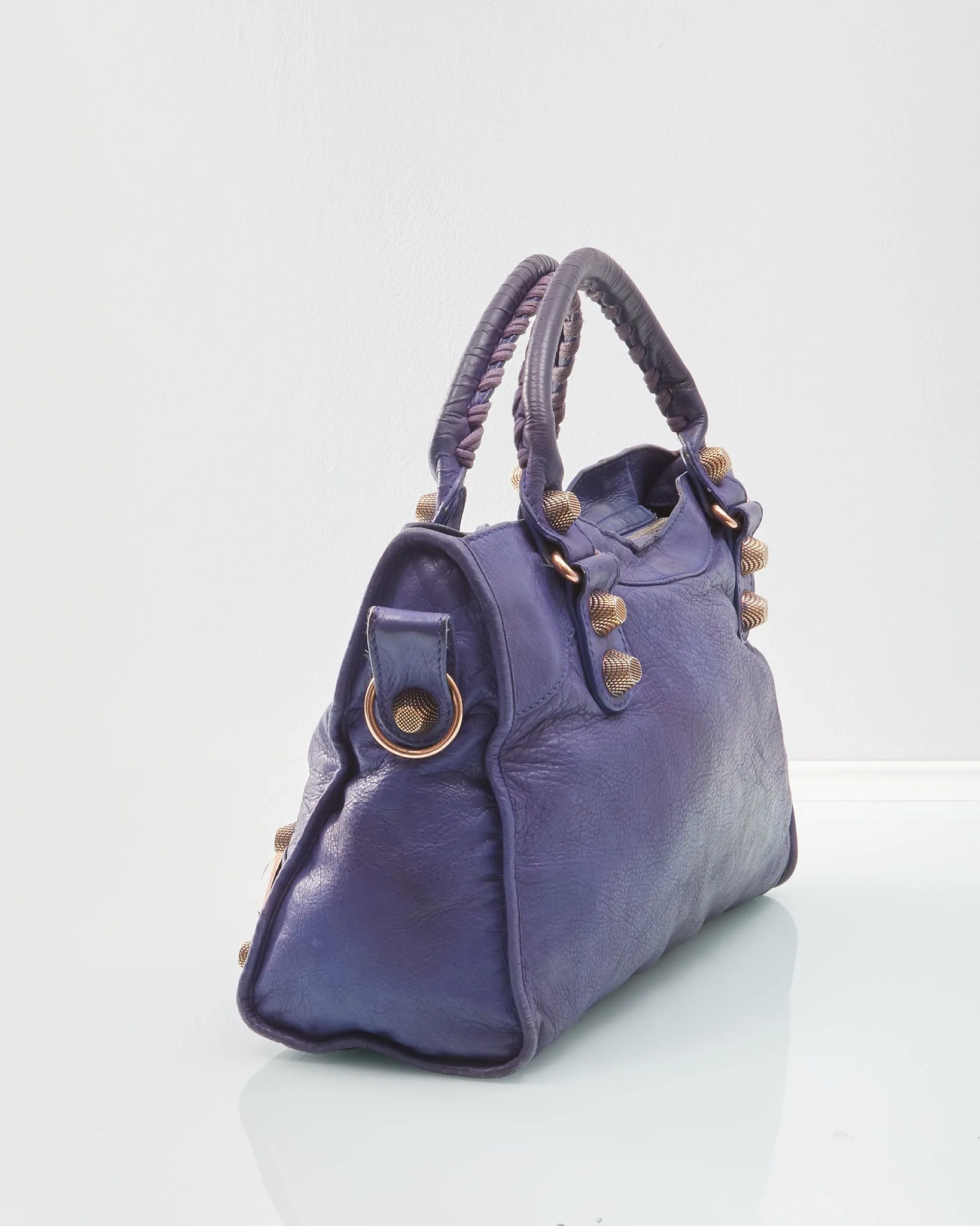 Balenciaga Purple Leather Giant City Motocross Satchel