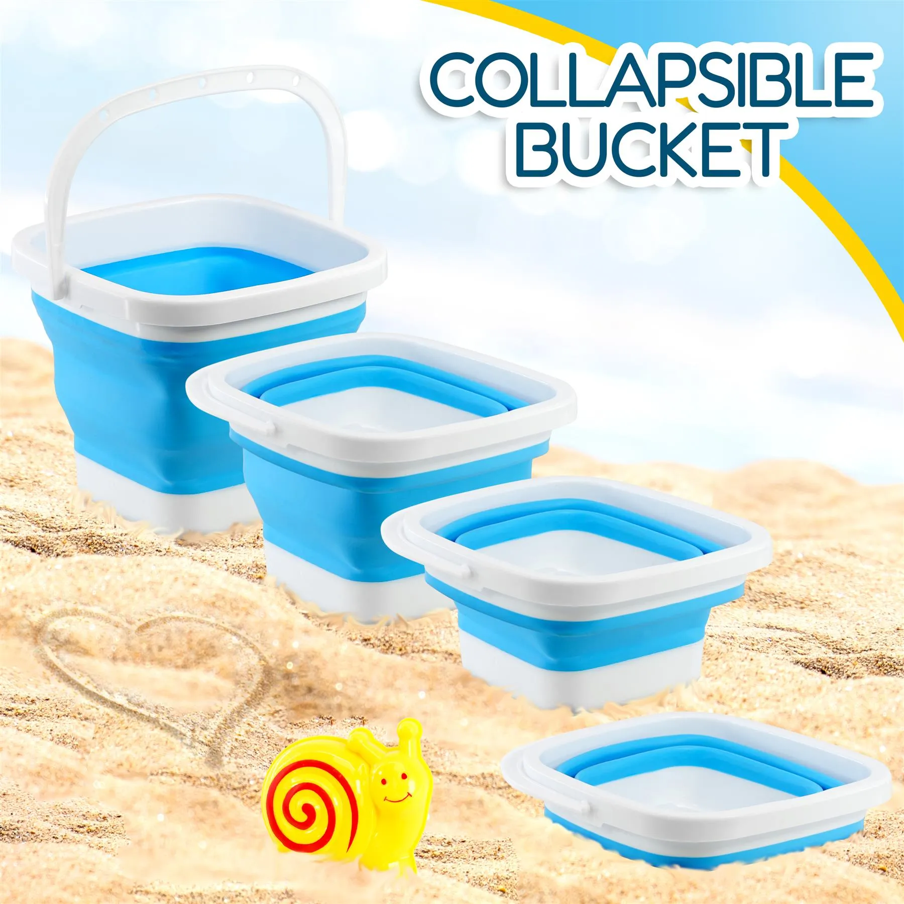 Beach Playset with Foldable Bucket Rake and Shovel