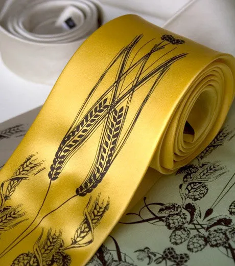 Beer Necktie. Hops & Wheat Print Silk Tie