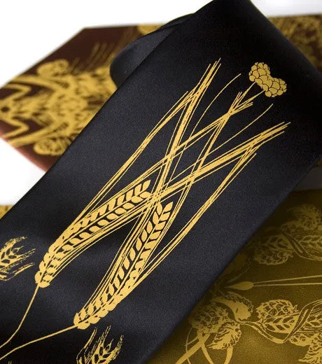 Beer Necktie. Hops & Wheat Print Silk Tie