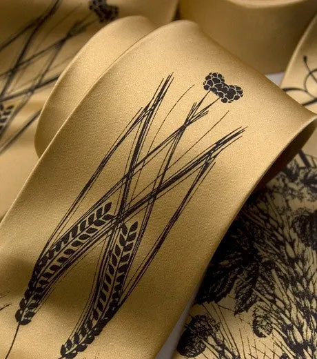 Beer Necktie. Hops & Wheat Print Silk Tie