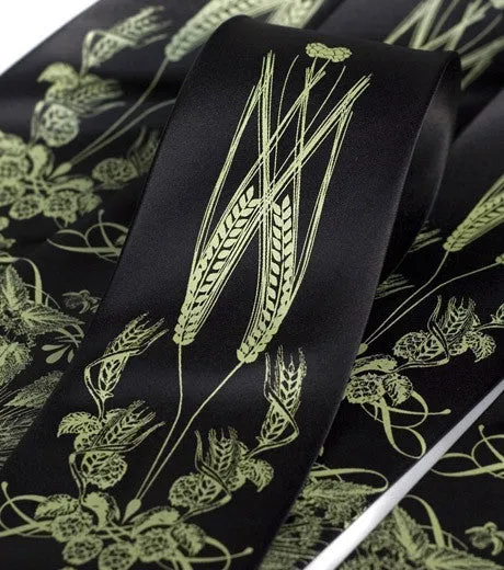 Beer Necktie. Hops & Wheat Print Silk Tie