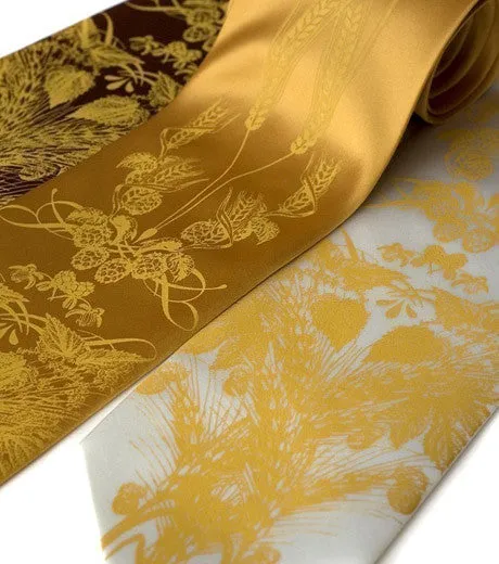 Beer Necktie. Hops & Wheat Print Silk Tie