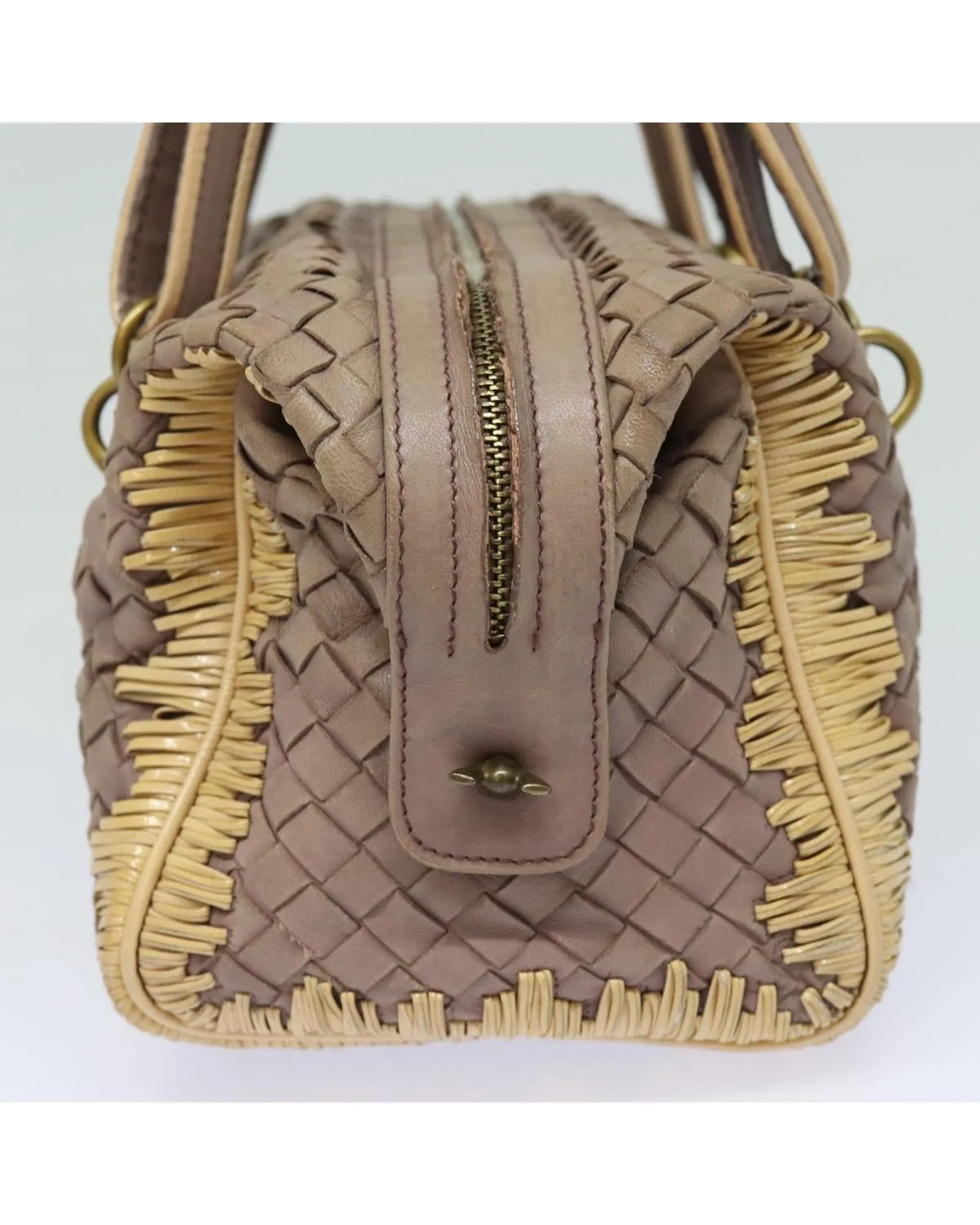 Beige Leather Intrecciato Hand Bag - Authentic