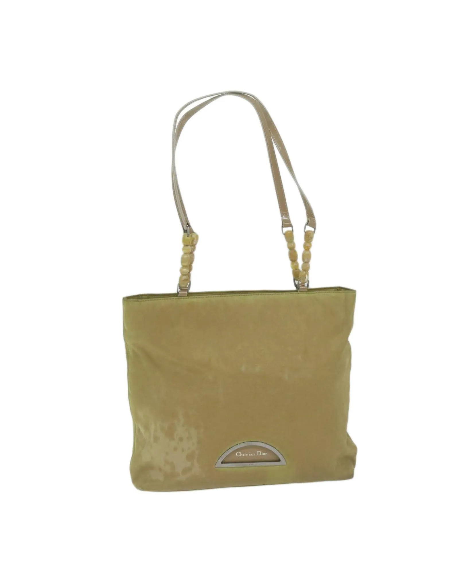 Beige Nylon Pearl Tote Bag by Christian Dior