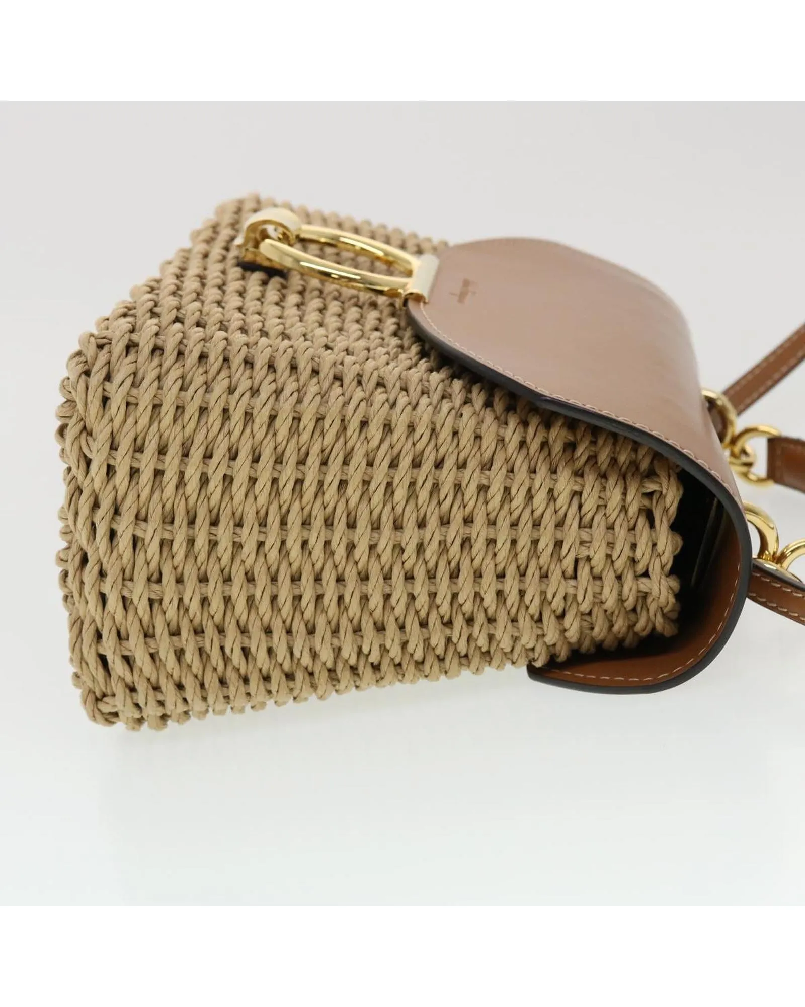 Beige Wood Shoulder Bag with Gancini Motif