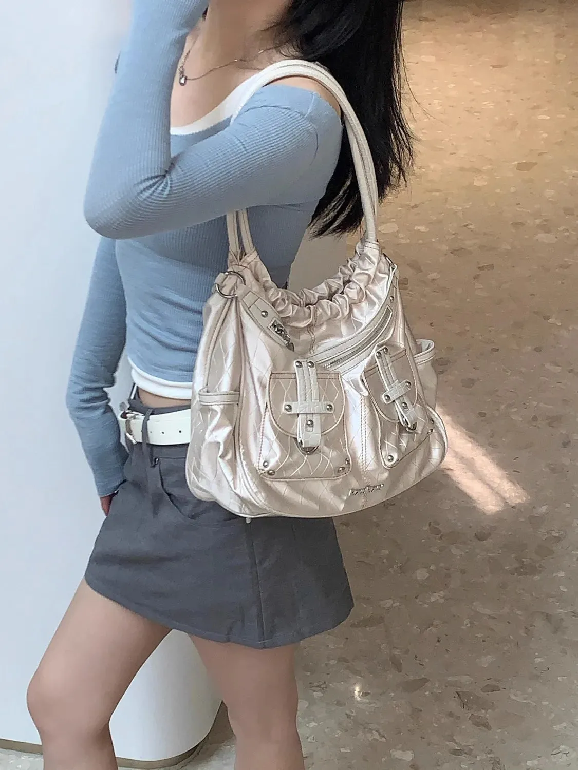 Big Soft PU Leather Armpit Shoulder Bag Brand Luxury Designer Silver Female Party Tote Bag Trend Lady Handbags Underarm Bag