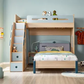 Blue Loft Bed with Mattress Set