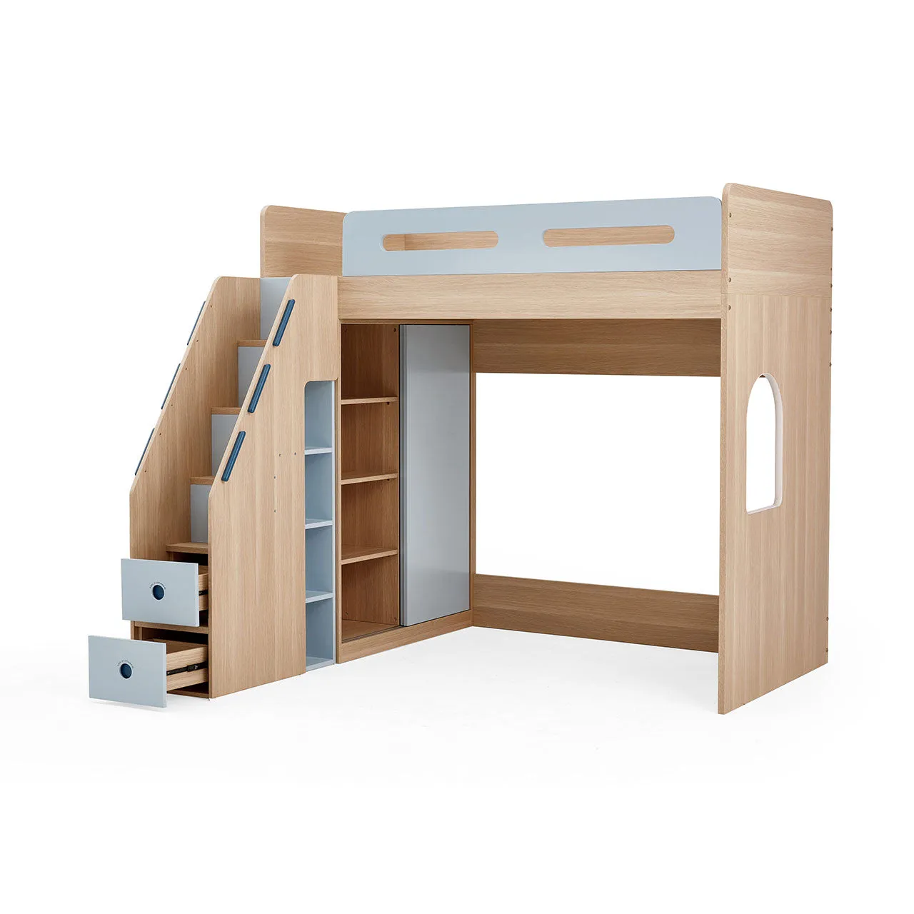 Blue Loft Bed with Mattress Set