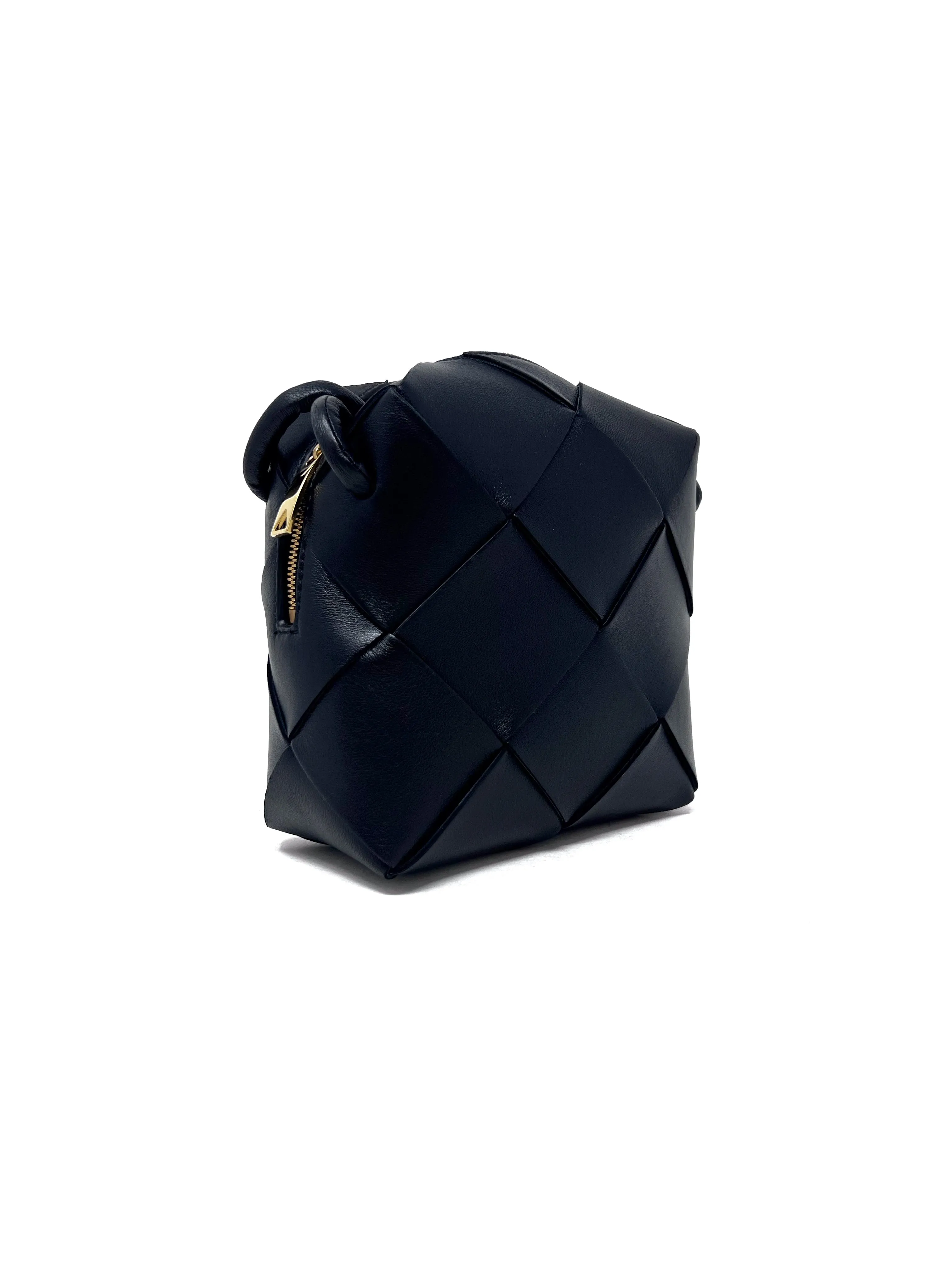 Bottega Veneta Black Intrecciato Lambskin Mini 'Cassette Camera' Bag