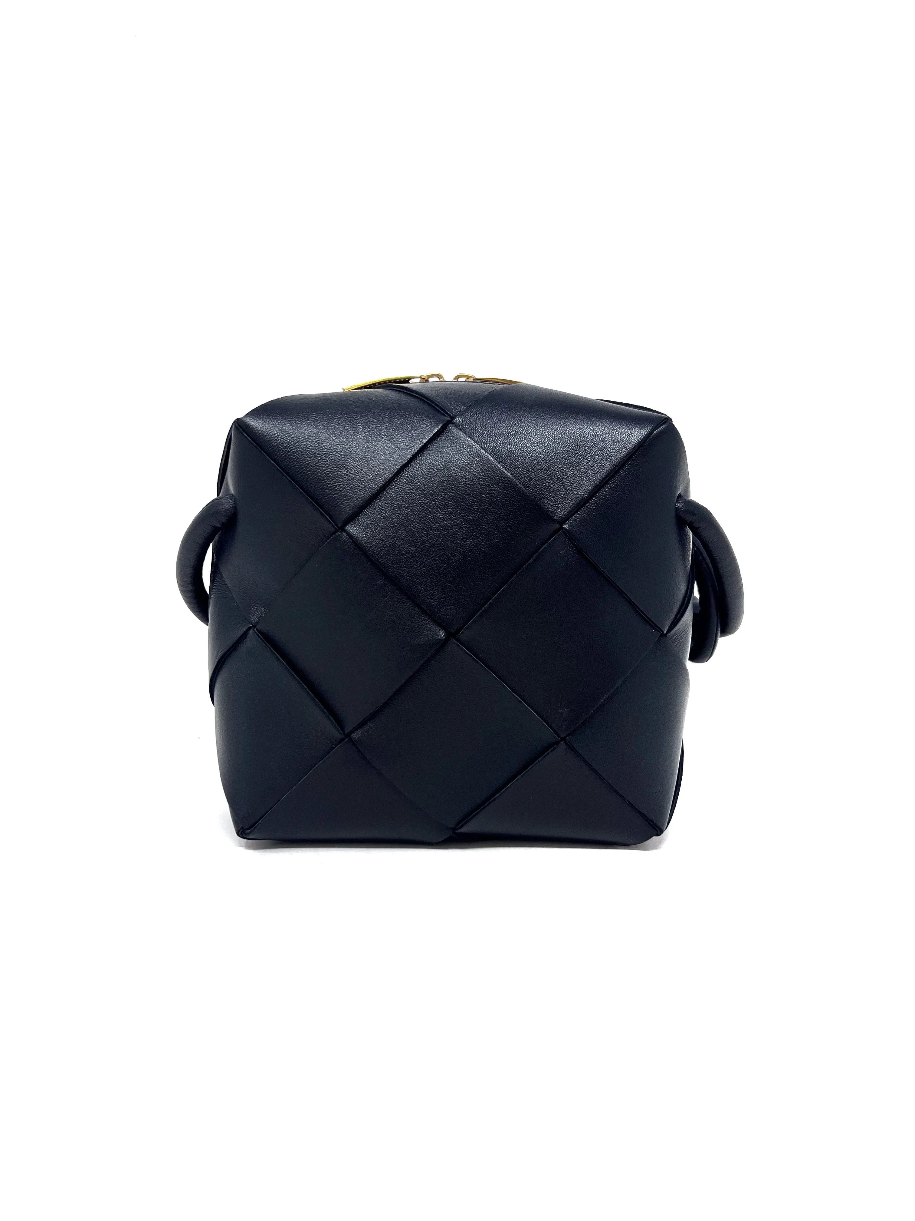 Bottega Veneta Black Intrecciato Lambskin Mini 'Cassette Camera' Bag