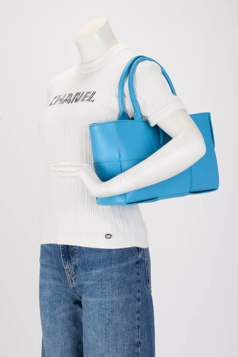 Bottega Veneta Blue Woven Lambskin Arco Small Tote