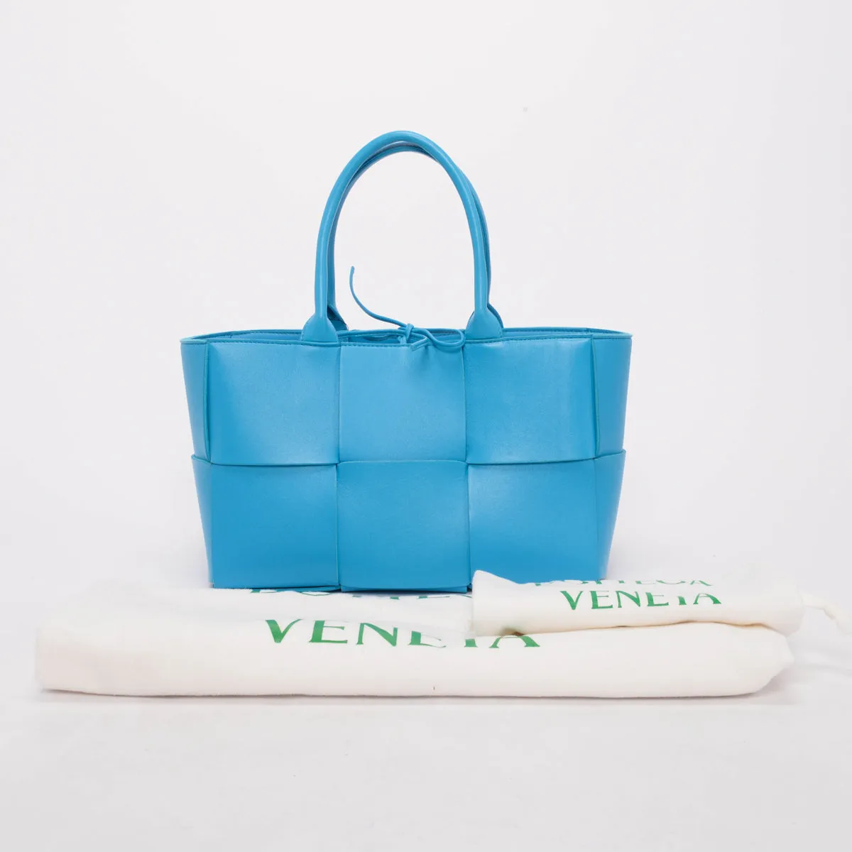 Bottega Veneta Blue Woven Lambskin Arco Small Tote