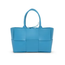 Bottega Veneta Blue Woven Lambskin Arco Small Tote