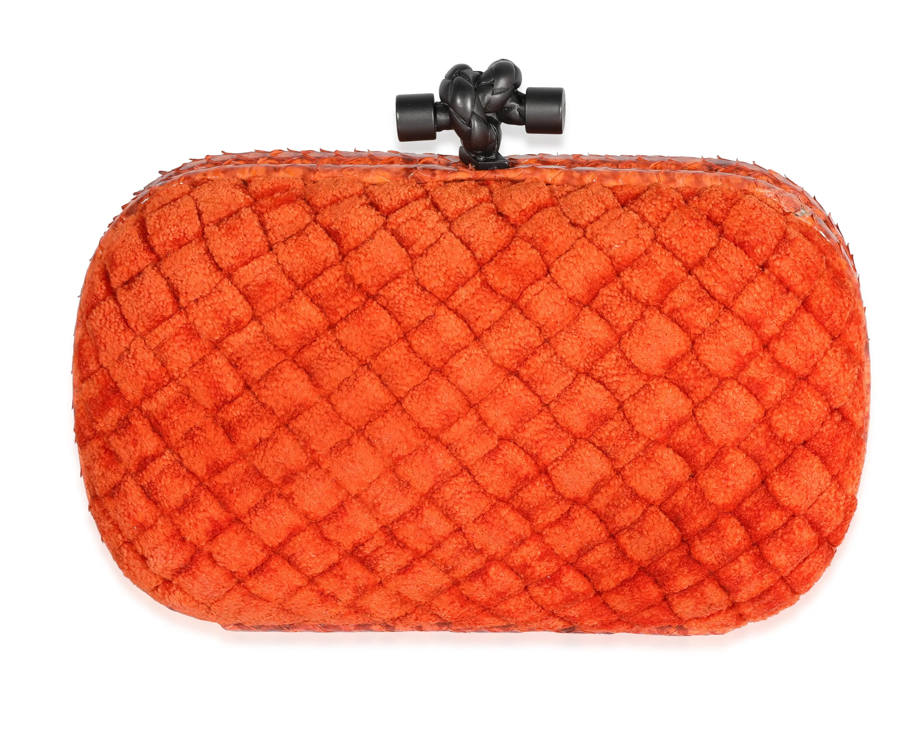 Bottega Veneta Orange Intrecciato Velvet & Python Knot Clutch