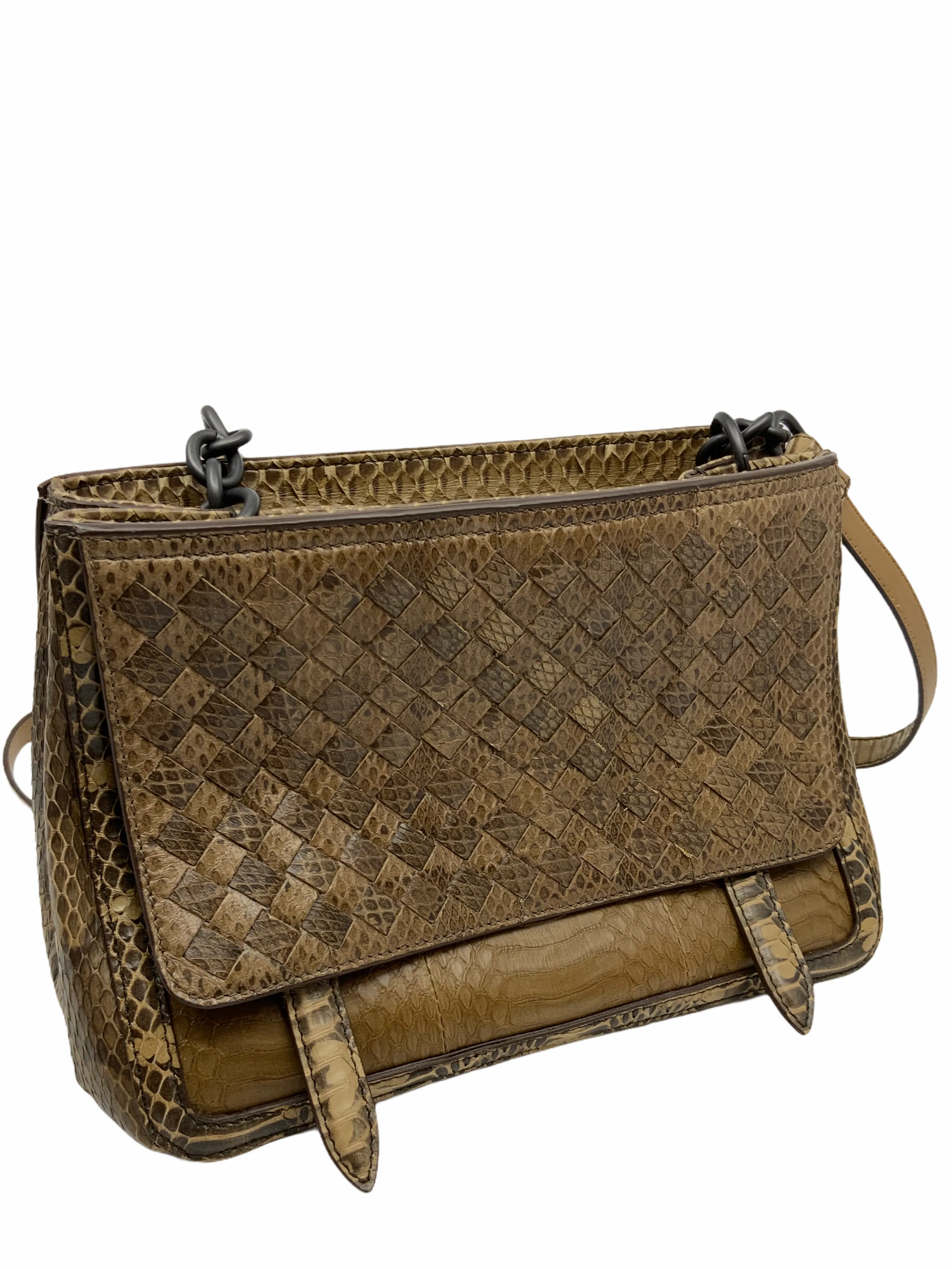 Bottega Veneta Woven Snakeskin Double Top Zip Bag NWT