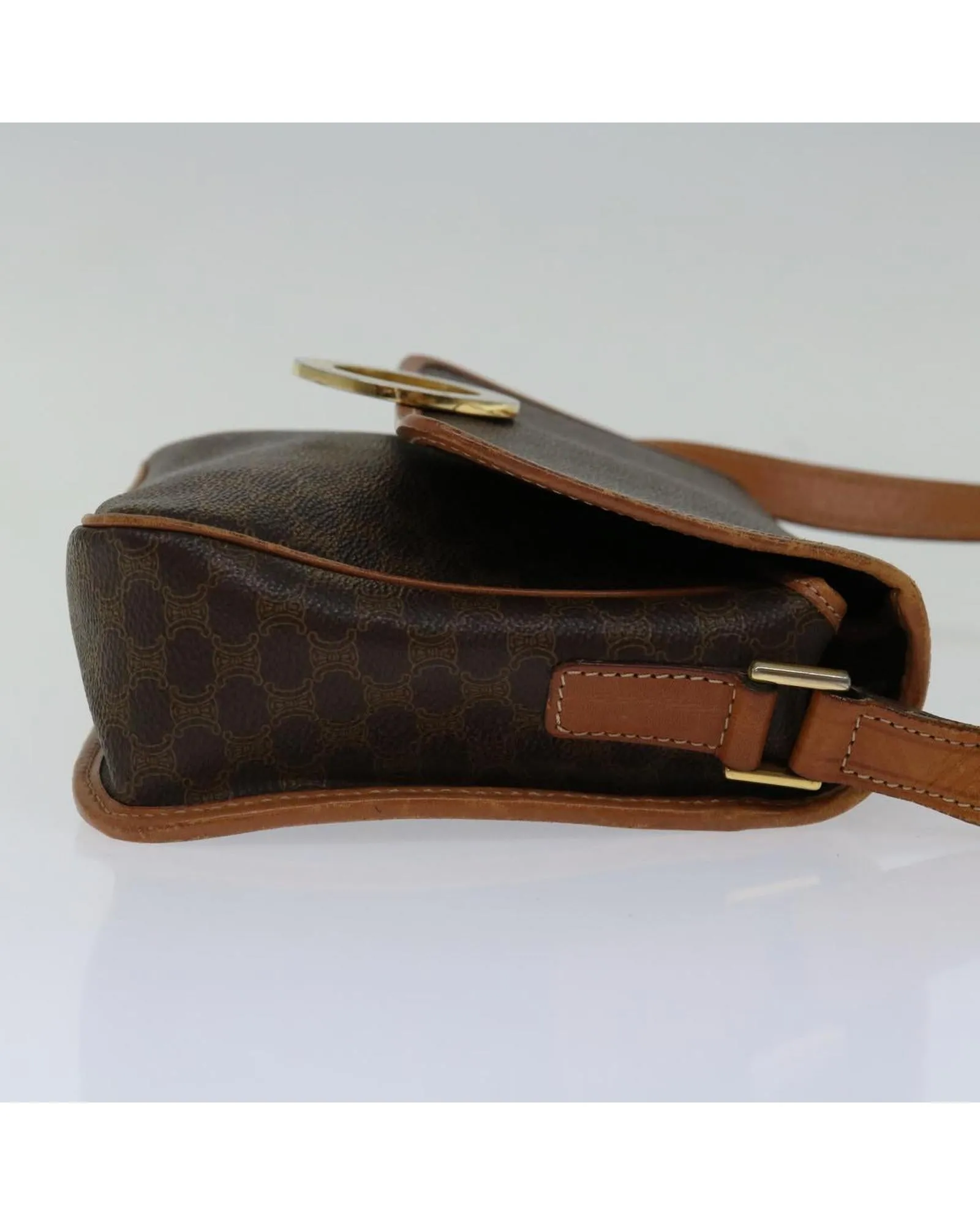 Brown Canvas Shoulder Bag with PVC Leather Material and Shoulder Drop