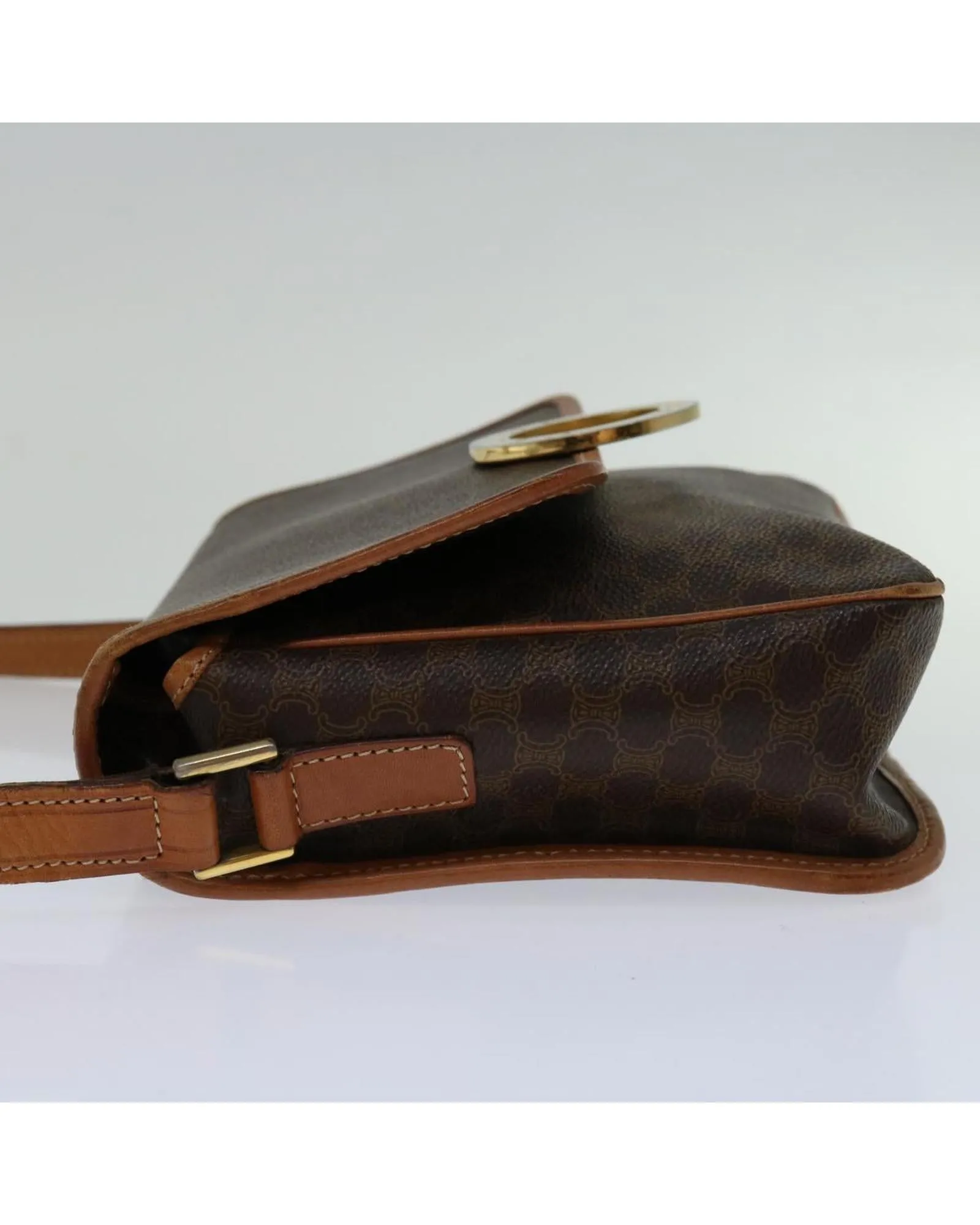 Brown Canvas Shoulder Bag with PVC Leather Material and Shoulder Drop