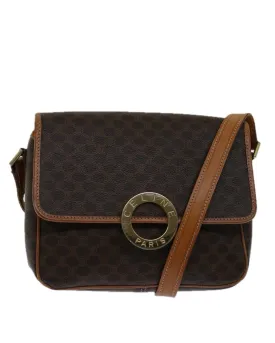 Brown Canvas Shoulder Bag with PVC Leather Material and Shoulder Drop