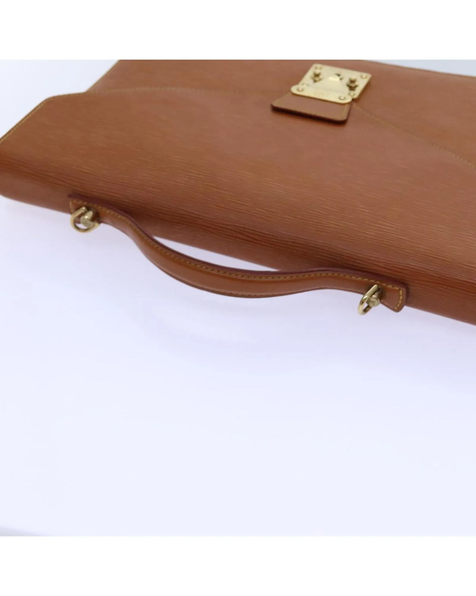 Brown Epi Leather Briefcase for Documents with Shoulder Strap - France