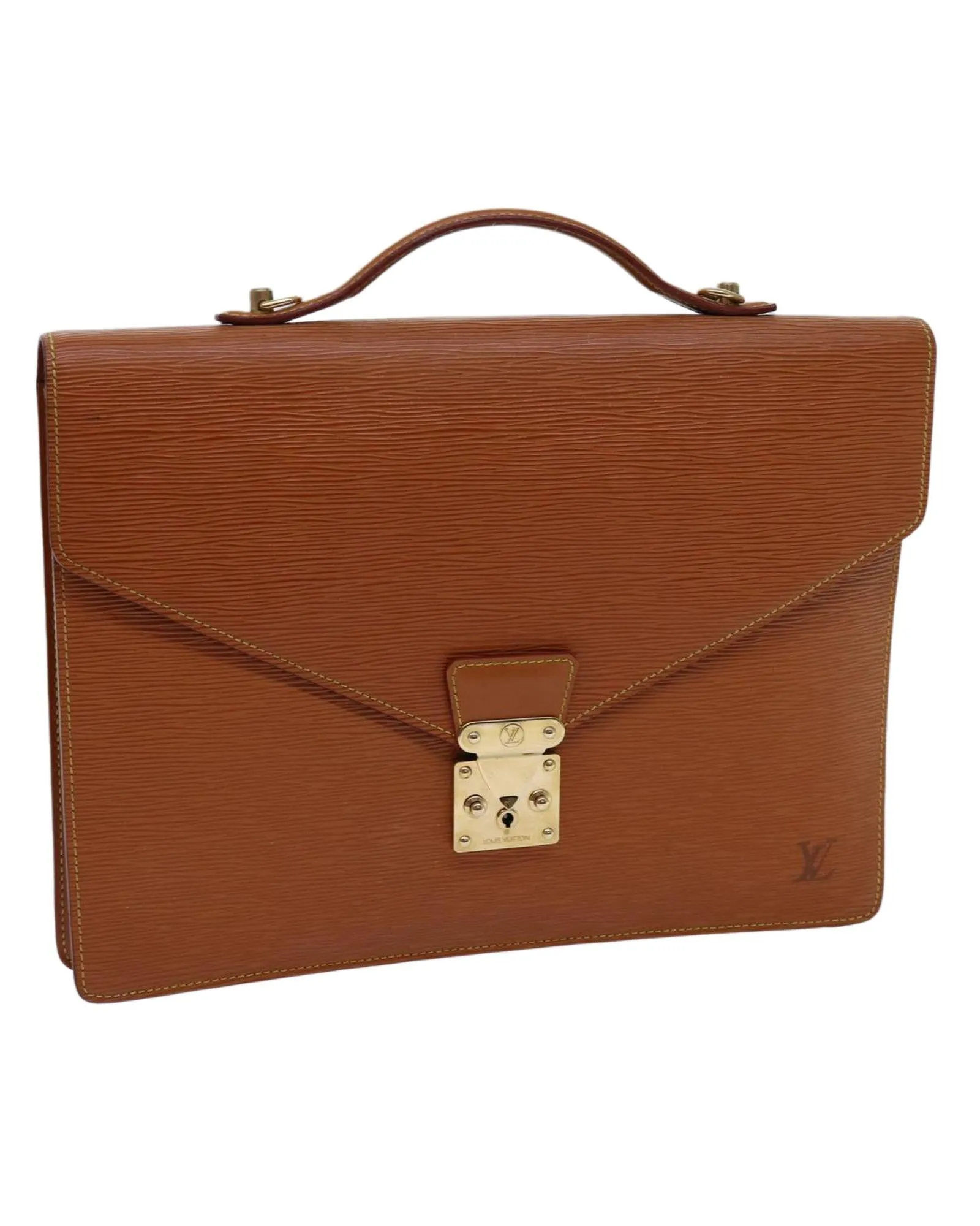 Brown Epi Leather Briefcase for Documents with Shoulder Strap - France