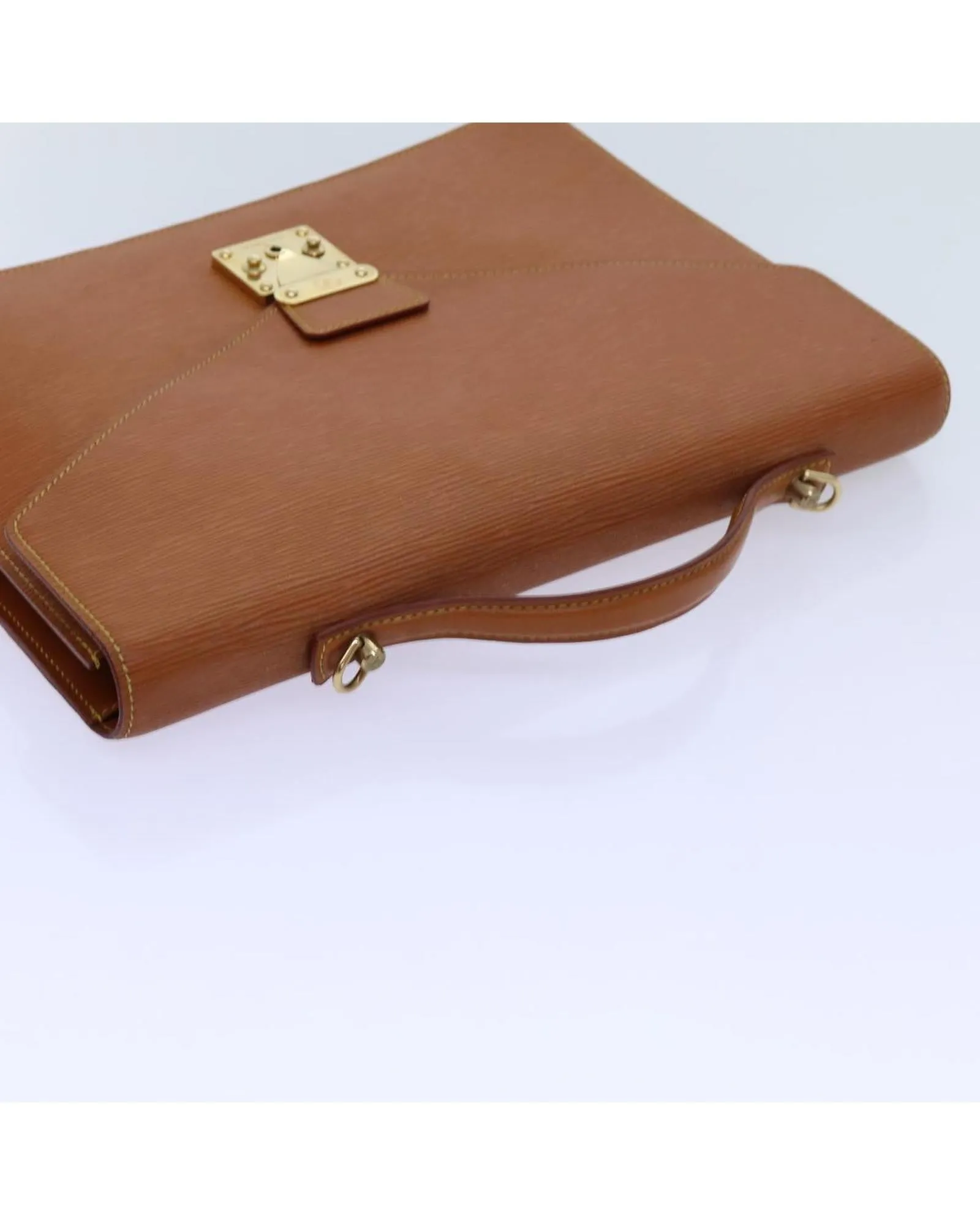 Brown Epi Leather Briefcase for Documents with Shoulder Strap - France