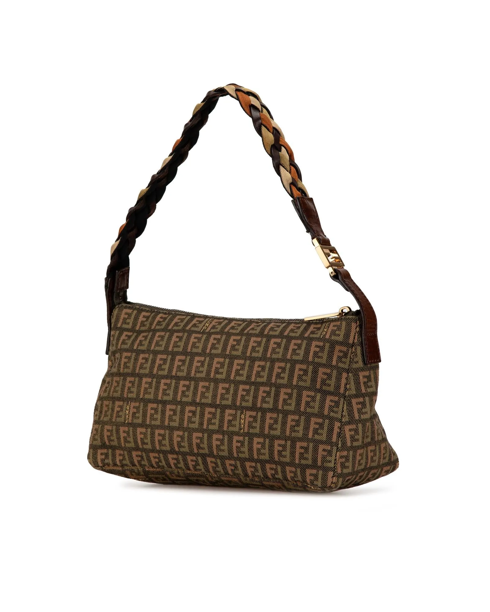 Canvas Braided Strap Pochette with Top Zip Closure