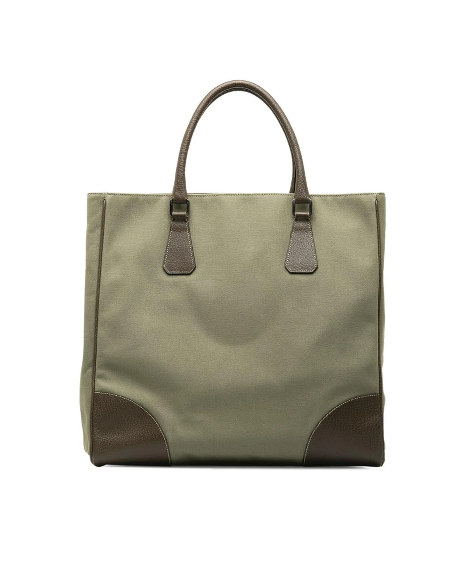 Canvas Leather Triangle Logo Tote Bag in Khaki Brown - Used A Condition