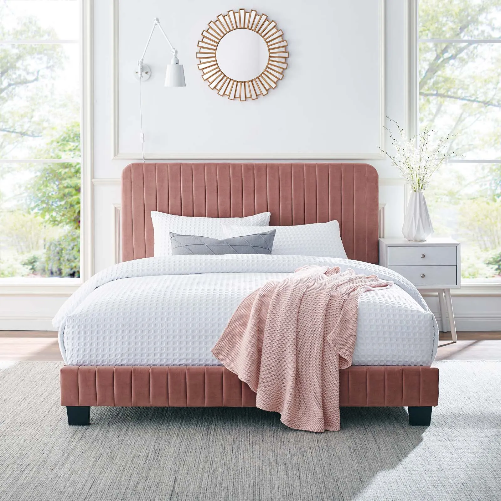 Celine Channel Tufted Performance Velvet Full Platform Bed Dusty Rose MOD-6335-DUS