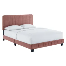 Celine Channel Tufted Performance Velvet Full Platform Bed Dusty Rose MOD-6335-DUS