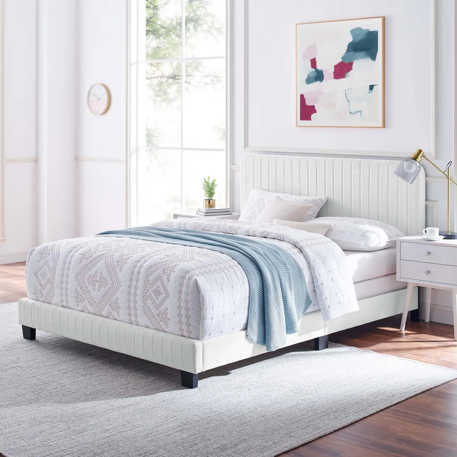 Celine Channel Tufted Performance Velvet King Bed White MOD-6329-WHI