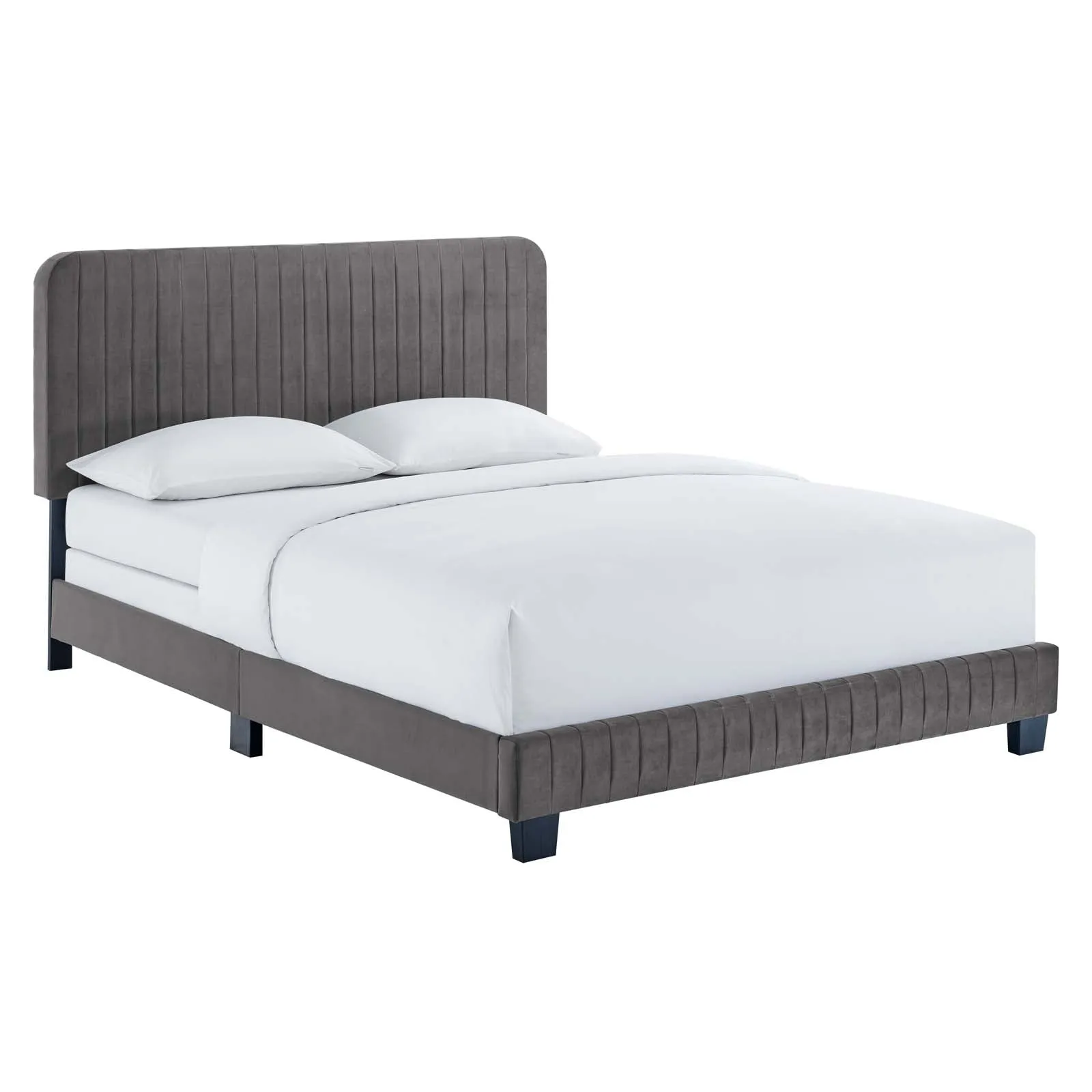 Celine Channel Tufted Performance Velvet Twin Bed Gray MOD-6332-GRY