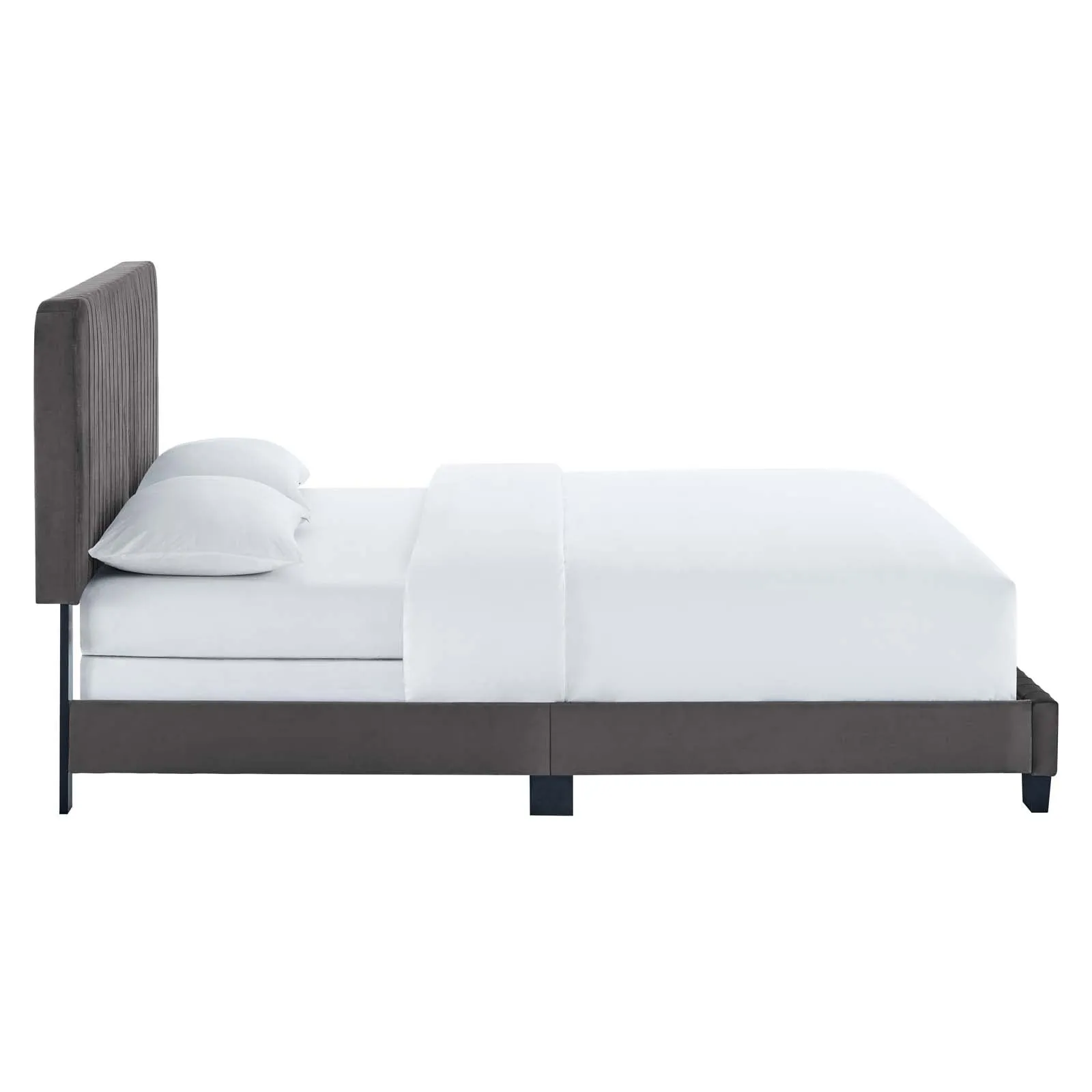 Celine Channel Tufted Performance Velvet Twin Bed Gray MOD-6332-GRY