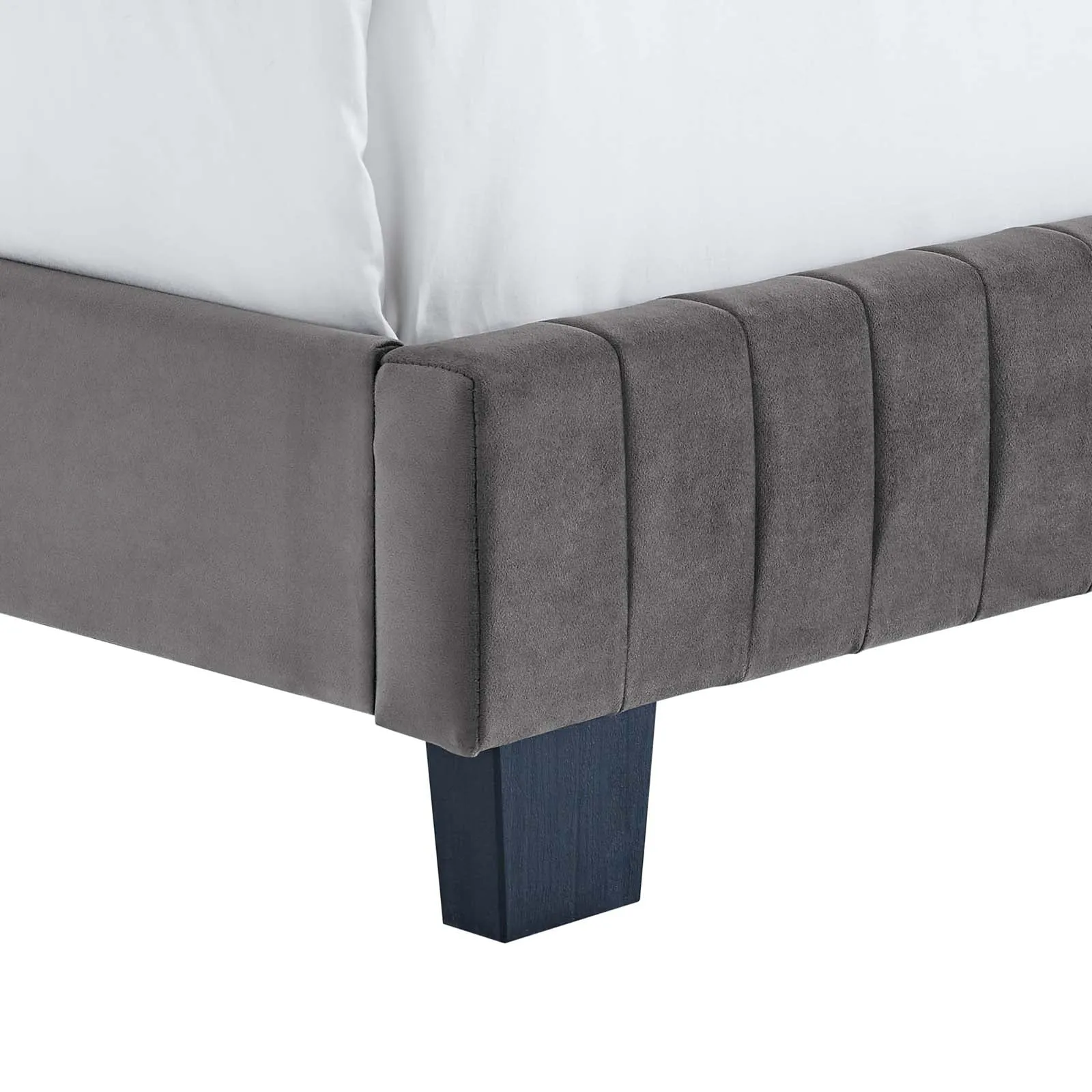 Celine Channel Tufted Performance Velvet Twin Bed Gray MOD-6332-GRY