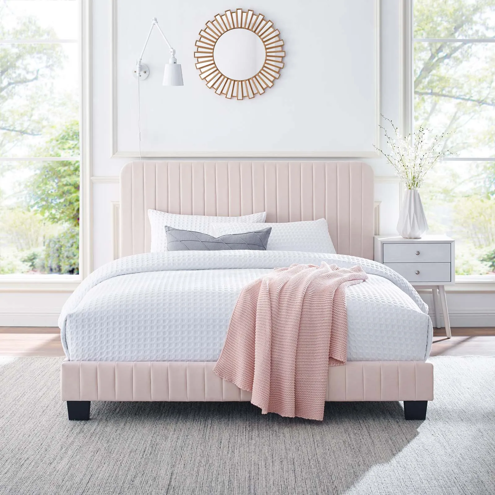 Celine Channel Tufted Performance Velvet Twin Platform Bed Pink MOD-6336-PNK