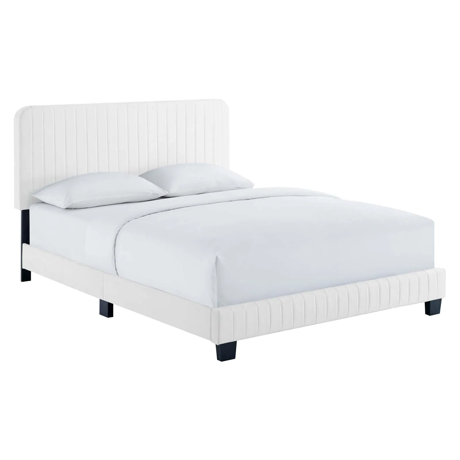 Celine Channel Tufted Performance Velvet Twin Platform Bed White MOD-6336-WHI