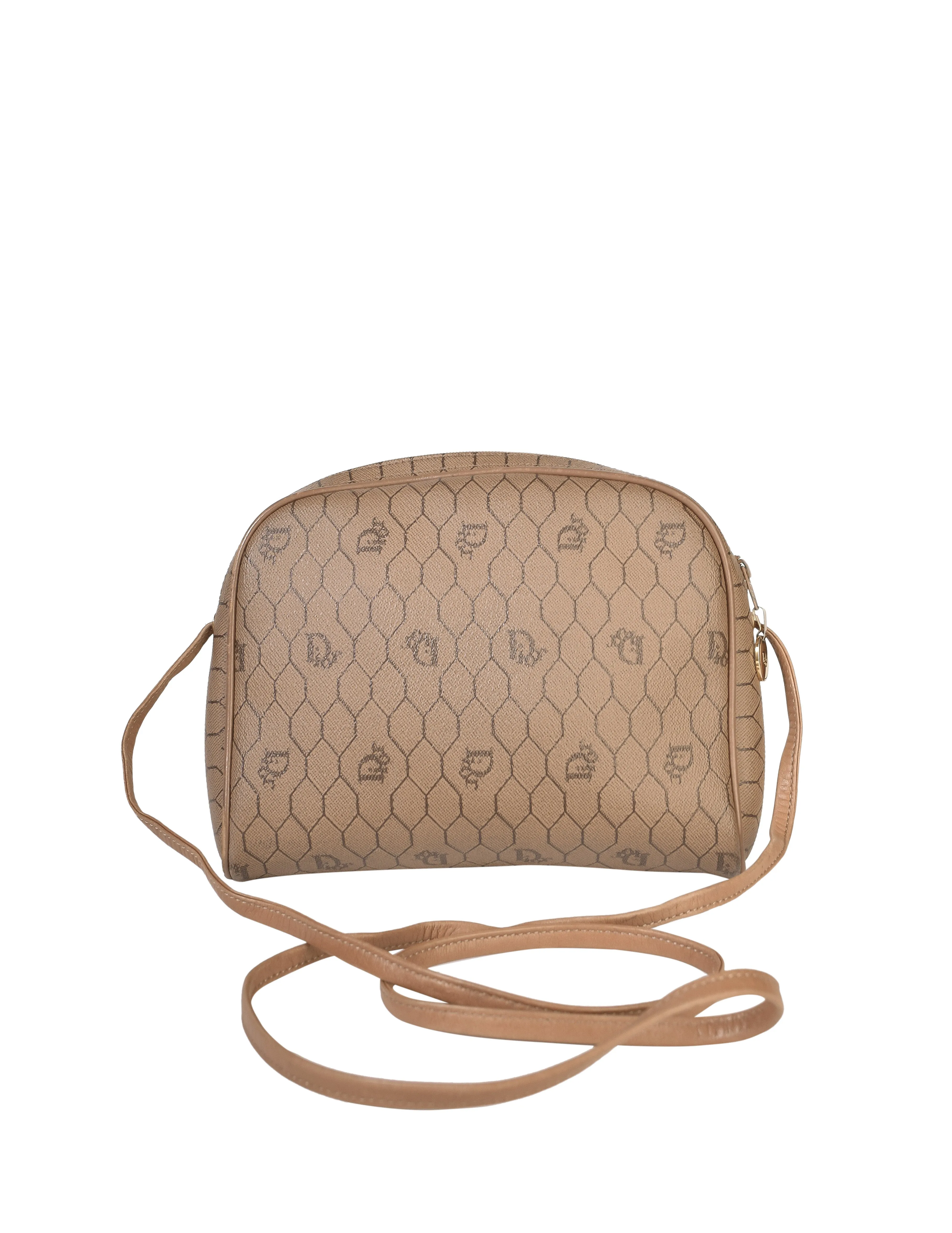 Christian Dior Vintage Beige Coated Canvas Honeycomb Monogram Crossbody Bag