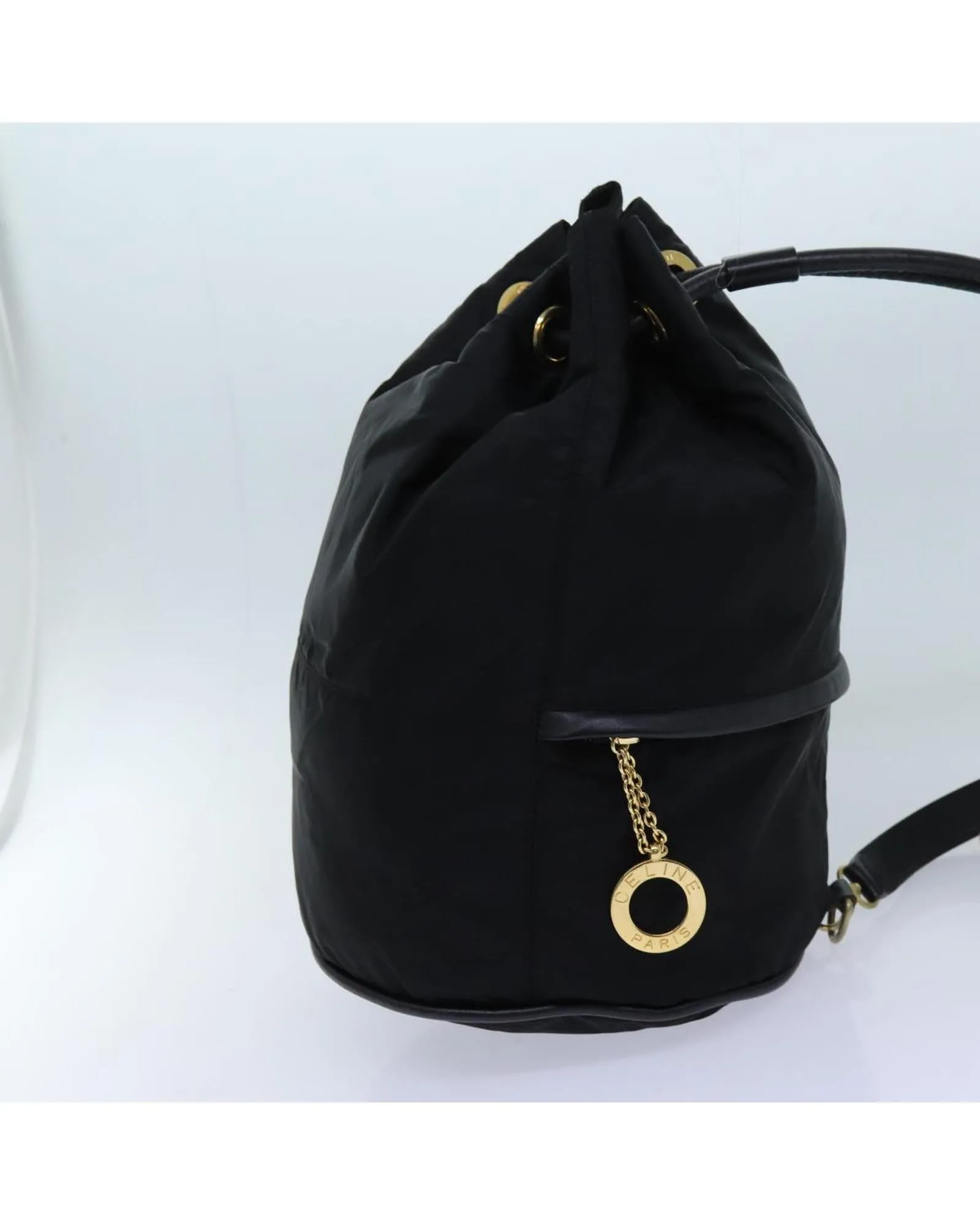 Circular Nylon Shoulder Bag with Shoulder Strap - Black