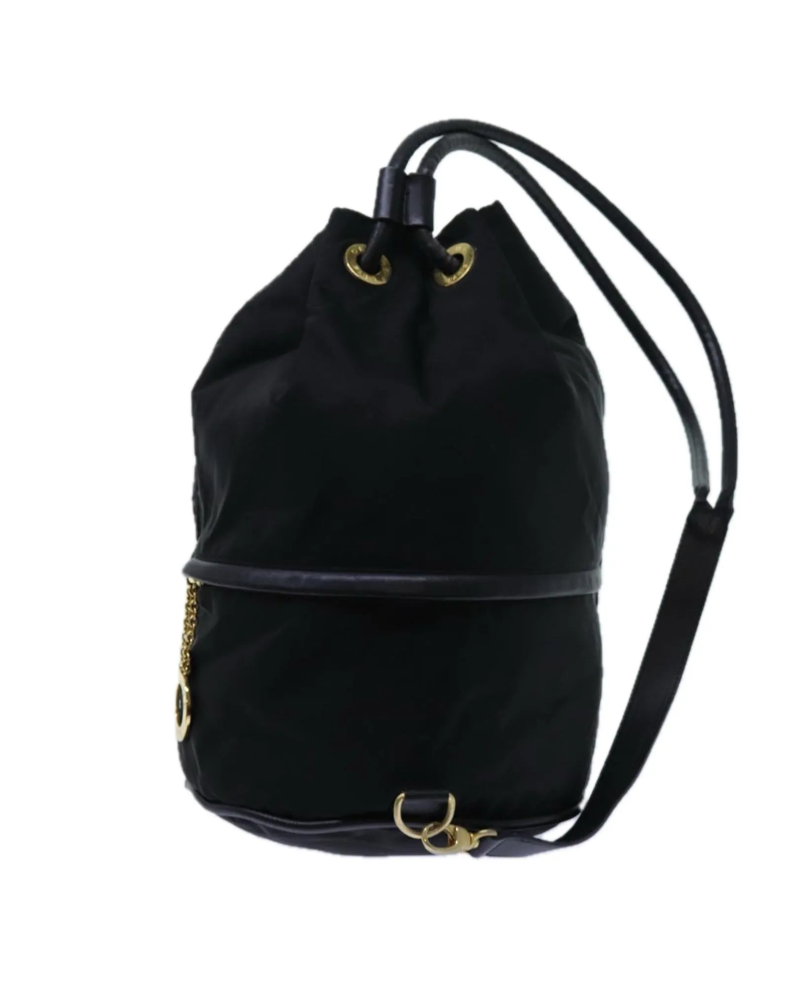 Circular Nylon Shoulder Bag with Shoulder Strap - Black