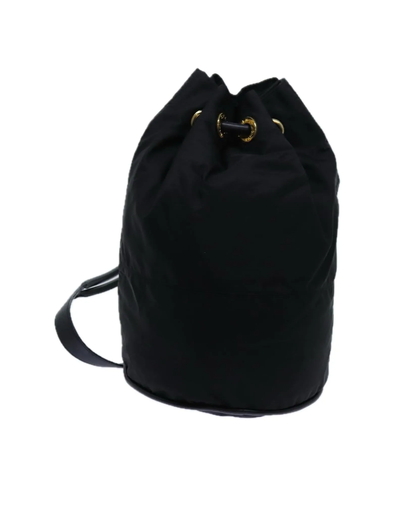 Circular Nylon Shoulder Bag with Shoulder Strap - Black