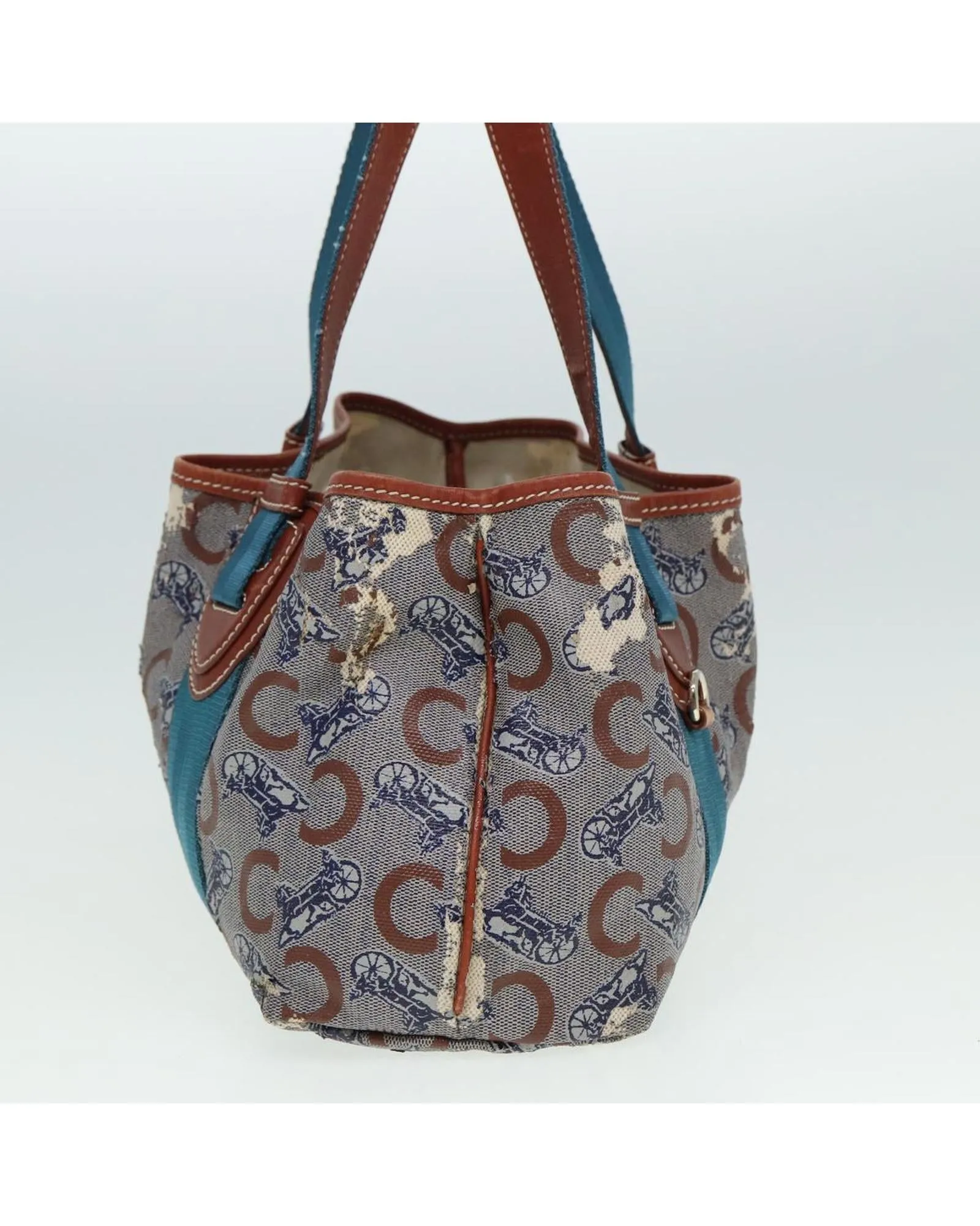 Coated Canvas Hand Bag with Metal Fittings and Multiple Compartments