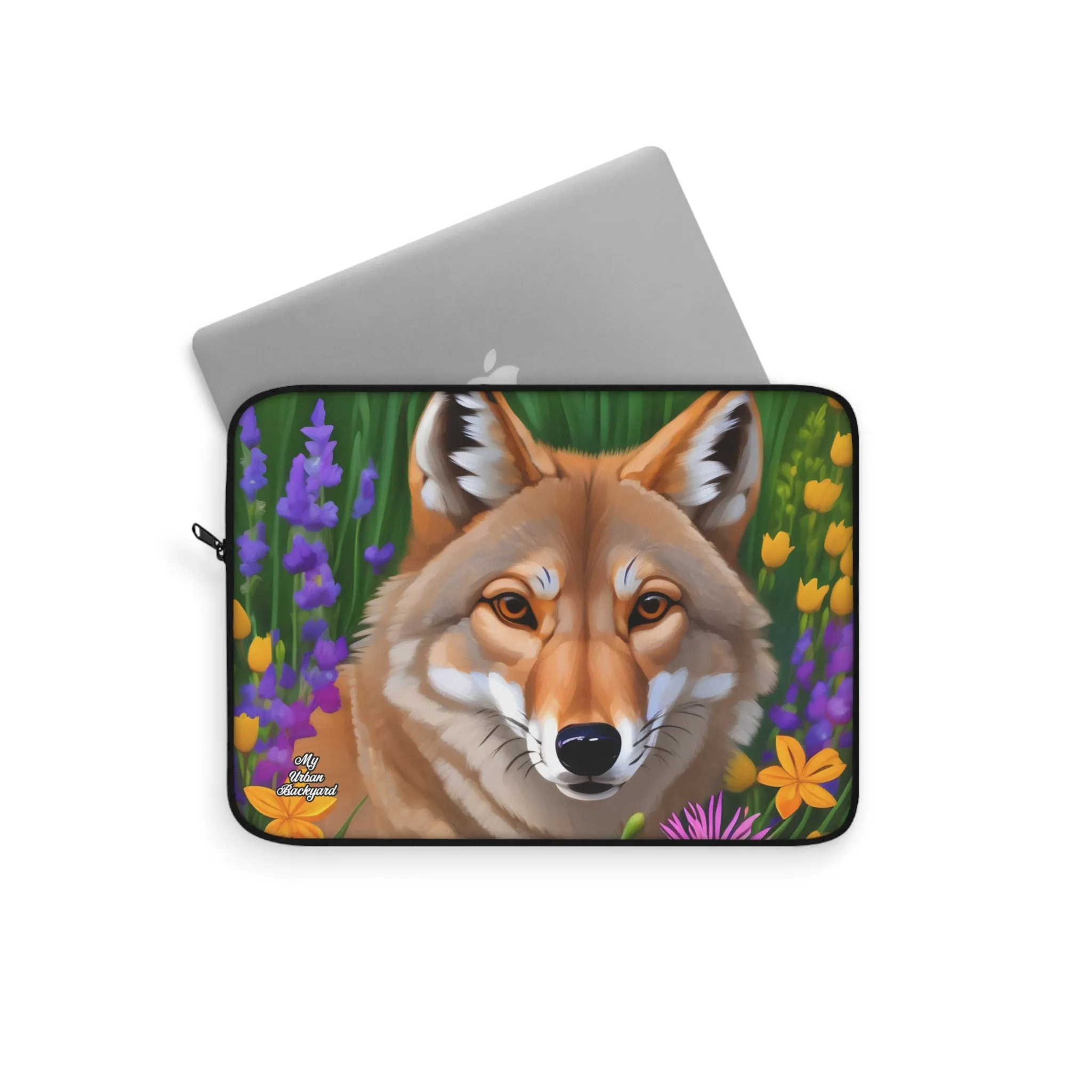 Coyote with Flowers, Laptop Carrying Case, Top Loading Sleeve for School or Work